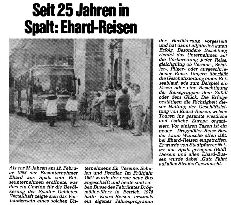 Zeitungsartikel von 1958 - 25 Jahre Ehard-Reisen